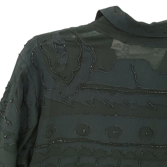 Vintage Black Beaded Rayon Shirt Dress Chico's Size S/M - Picture 11 of 13